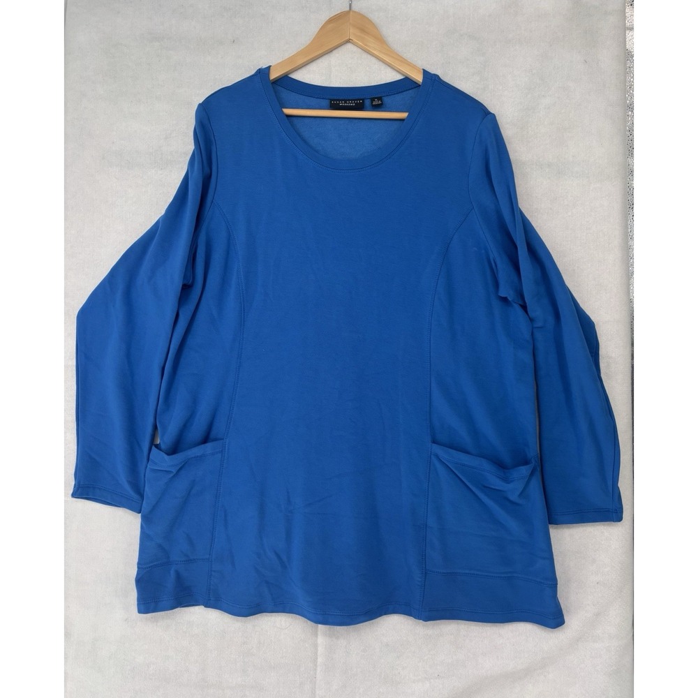 Susan Graver Weekend Bright Blue Long Sleeve Pocket Tunic Top Womens XL